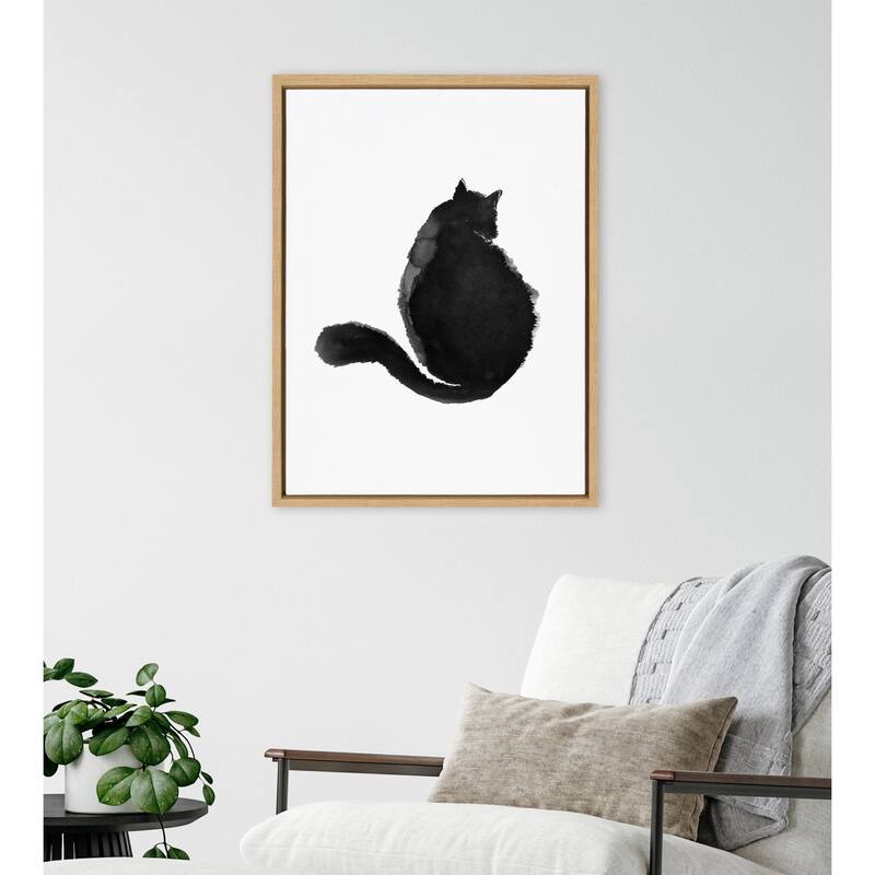 Kate and Laurel Sylvie Cute Cat BW Framed Canvas by Viola Kreczmer