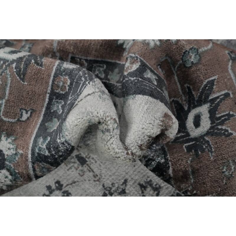 Hand Knotted Oriental Viscose Silk Carpet Traditional Floral Beige & Ivories Tabriz Area Rug - 7' 10'' X 5' 0''