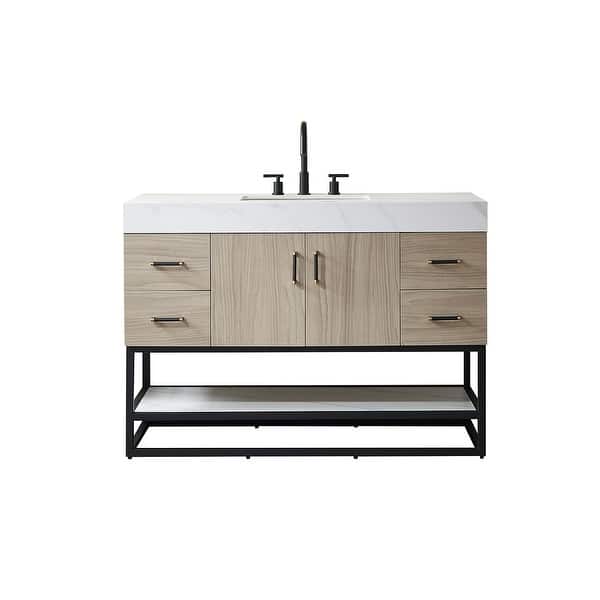 slide 2 of 12, Toledo 48" Single Vanity in Light Walnut with Stone Sink Top