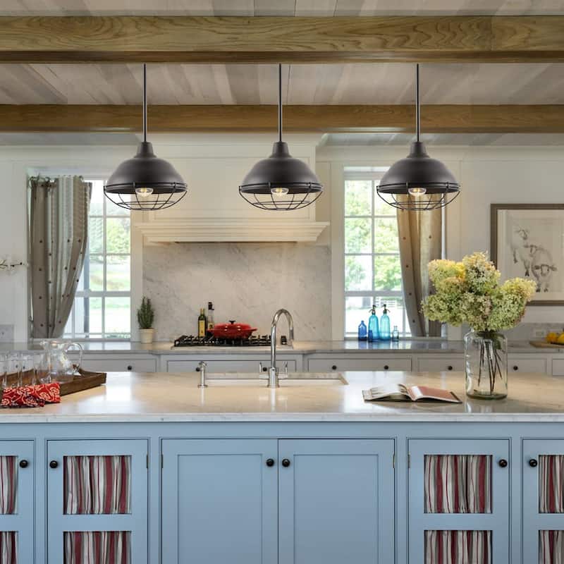 Cora 10.38" 1-Light Industrial Farmhouse Iron LED Pendant, Oil Rubbed Bronze by JONATHAN Y