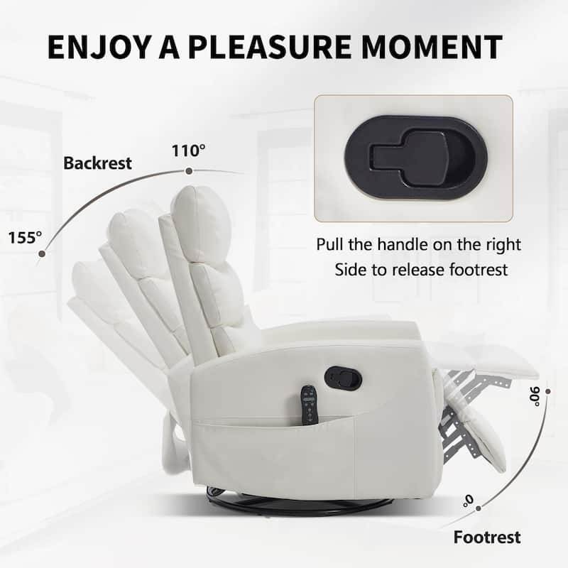 360° Swivel Rocking Recliner with Heat & Massage, Faux Leather