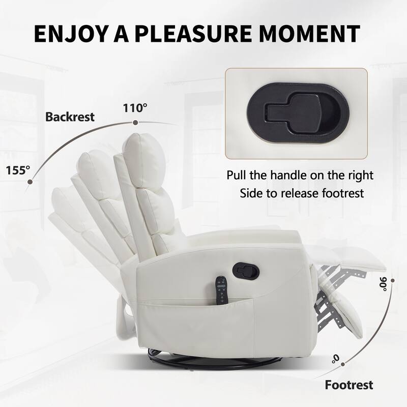 Heat Massage Manual Recliner Chair with Rocker and Swivel in Fabric for Living Room