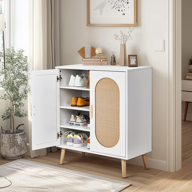 Shoe Cabinet with Double Doors Wooden Floor Bathroom Storage Cabinet
