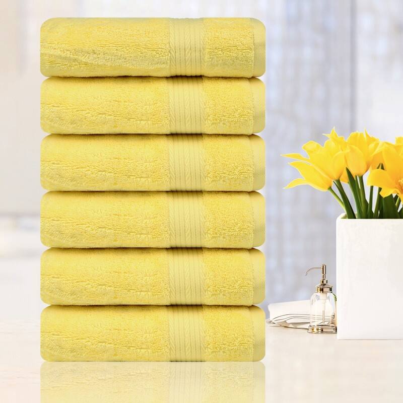 Superior Cotton 600 GSM Hand Towels 18x28 Inch by Ample Decor - 6 Pcs - Yellow