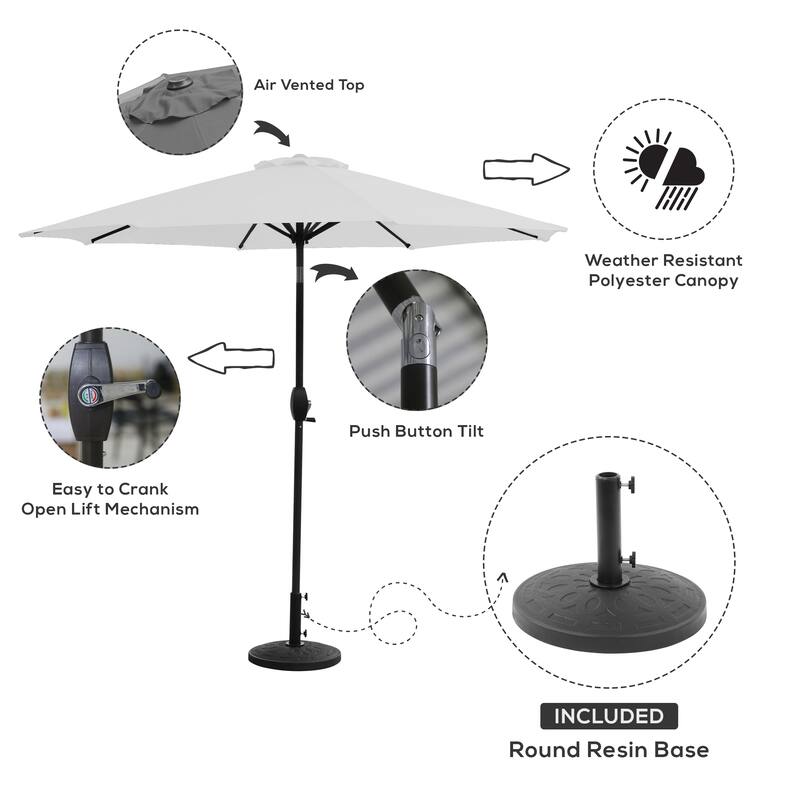 9 Ft Aluminum Patio Umbrella with Decorative Base