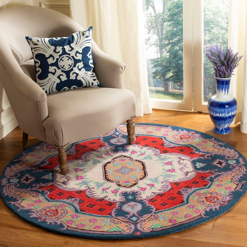 SAFAVIEH Handmade Bellagio Tatevik Oriental Medallion Wool Rug - 5' Round - Ivory/Pink