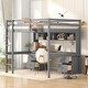 preview thumbnail 8 of 12, Full Size Wood Loft Bed with Integrated Desk, Storage Cabinets, Drawers, Bedside Tray, and Charging Station Gray