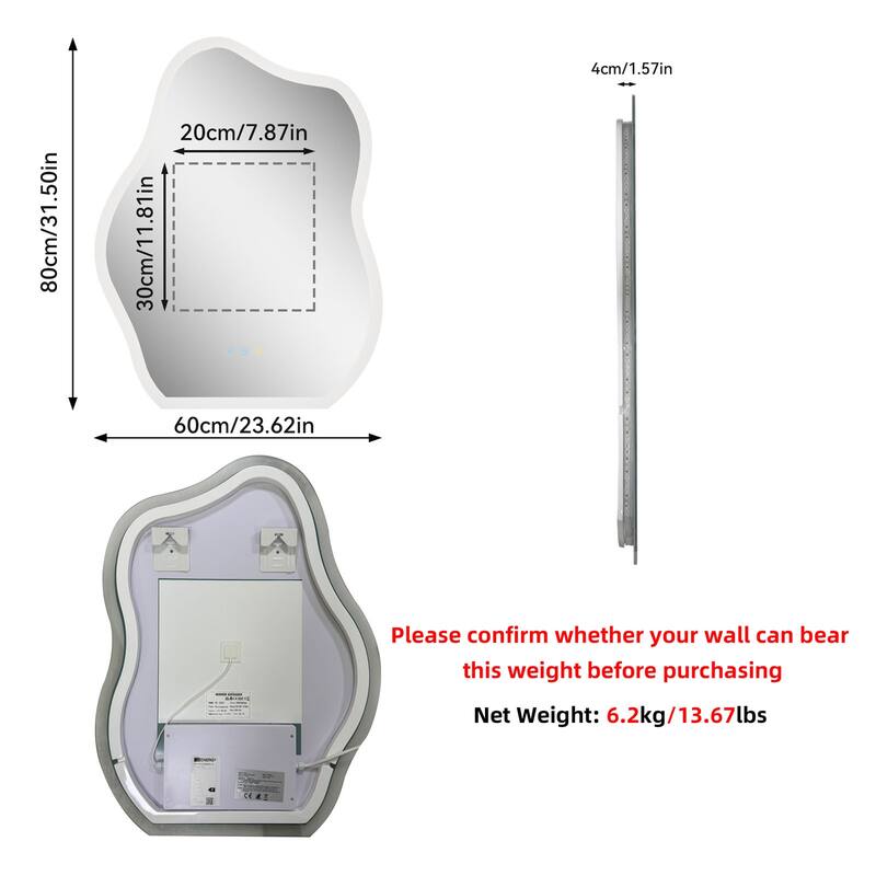 Irregular LED Bathroom Mirror with Lights, Anti-Fog, Dimmable - 24" W x 32" H