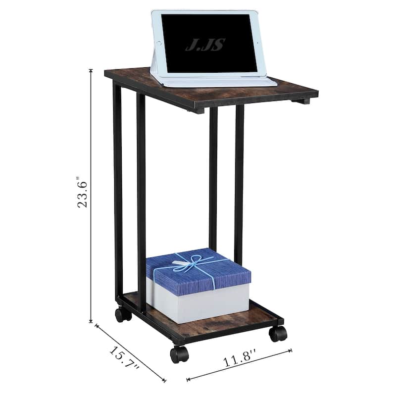 JJS Side End C Table for Sofa, Living Room Couch Table Snack Table That Slide Under for Small Spaces