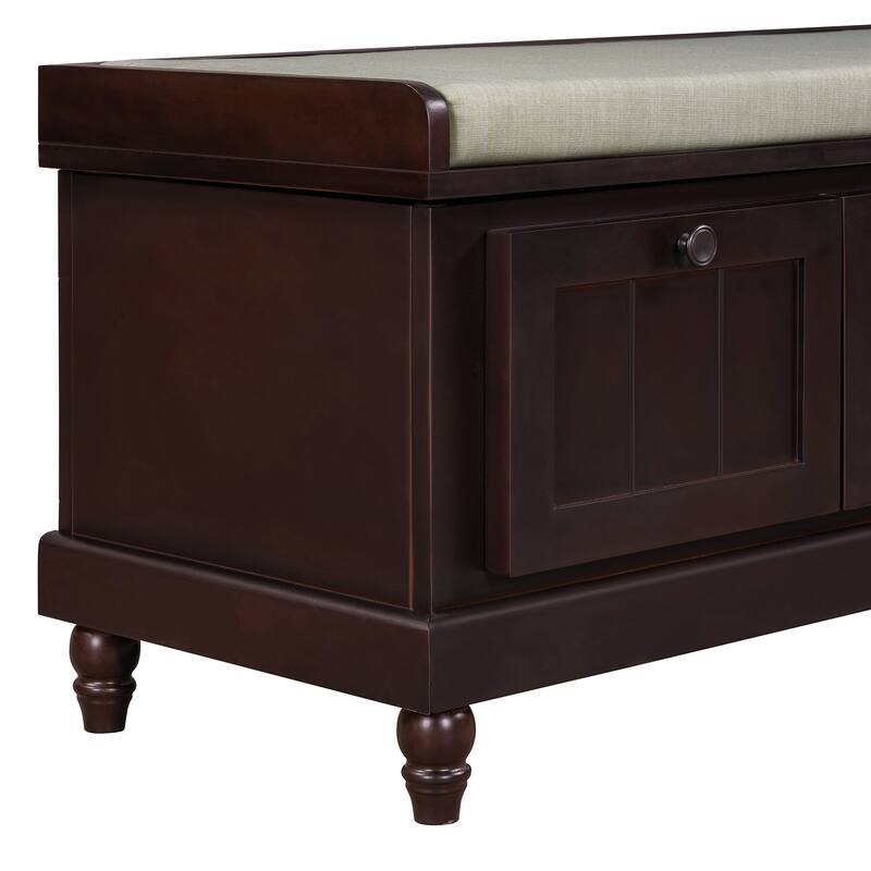 Classic Wood Shoe Bench with Cushion and 3 Drawers, Upholstered Storage Bench with Handle for Living Room, Entryway