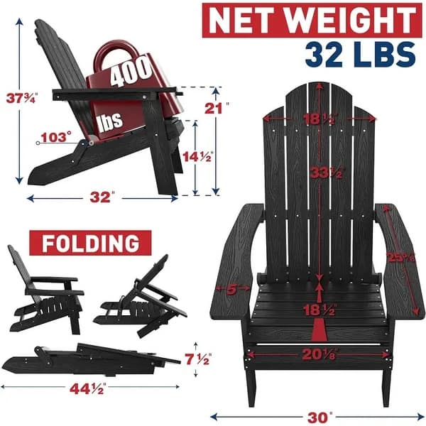dimension image slide 0 of 6, WINSOON All Weather HIPS Outdoor Folding Adirondack Chairs Outdoor Chairs Set of 4