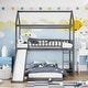 preview thumbnail 1 of 7, Kids Playhouse Bunk Bed Twin Over Twin Size with Full-Length Guardrail, Wood Montessori Floor Bunkbed Frame with Slide & Ladder Gray - Twin