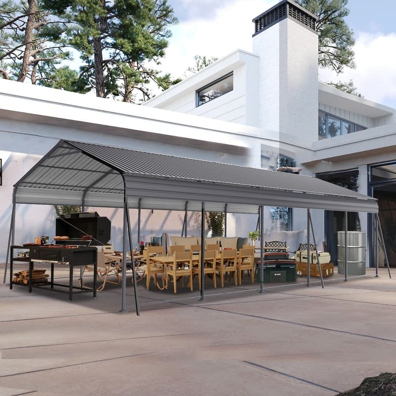 13×26.5 FT Heavy-Duty Metal Carport with Galvanized Steel Roof, Sturdy Garage Canopy Featuring Galvanized Frame.