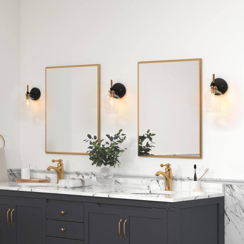 1/2/3/4-Light Black Gold Modern Bathroom Vanity Light Glass Wall ...