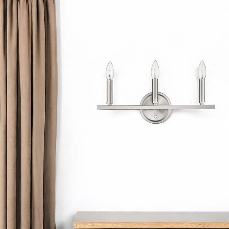 Modern 3-Light Silver Wall Sconce with E12 Base and Round Backplate for Bedroom or Hallway - 6.63" H x 18" W x 4" D