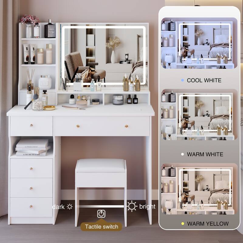 41" Large Left-Side Vanity Set with LED Mirror and Storage