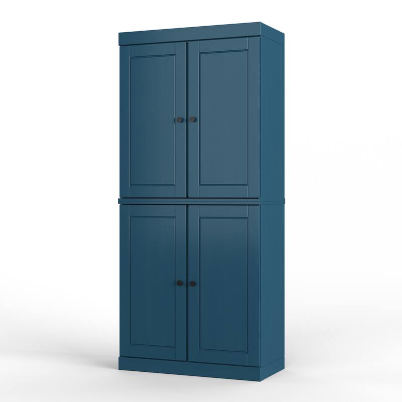 Solid Wood Tall Freestanding Kitchen Pantry Cabinet with Doors & 2 Drawers, Adjustable Shelves, Modular Storage, 32" W x 71.5" H
