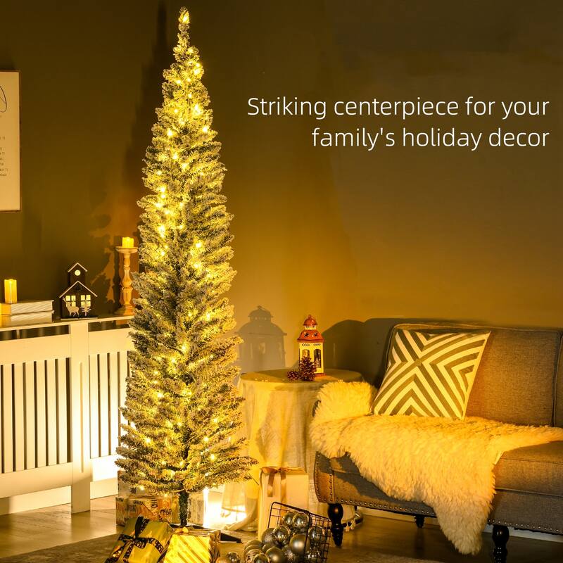 7FT Artificial Slim Pencil Christmas Tree with 499 Realistic Branch Tips & Plastic Stand