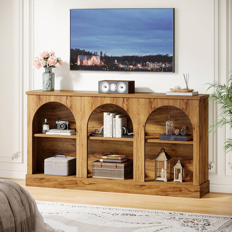 TV Stand for 55/60/65 Inch TV, Farmhouse Country Entertainment Center - Light Brown