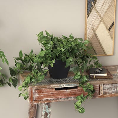 Green Faux Foliage Pothos Artificial Plant with Black Plastic Pot