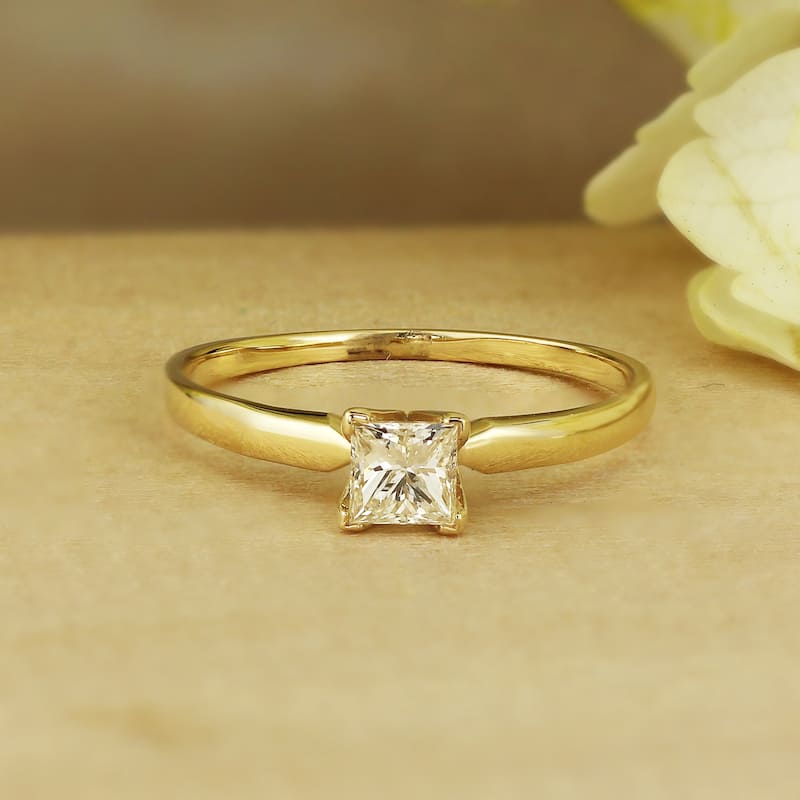Auriya 14k Gold 1/2 carat TW Princess Cut Solitaire Diamond Engagement Ring (H-I, SI1-SI2)