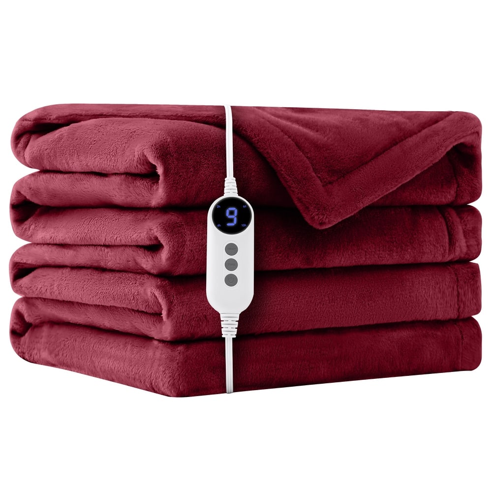 Reversible Flannel Electric Blanket, Soft & Cozy Heated Throw, 9 Heat Settings with Timer Controller