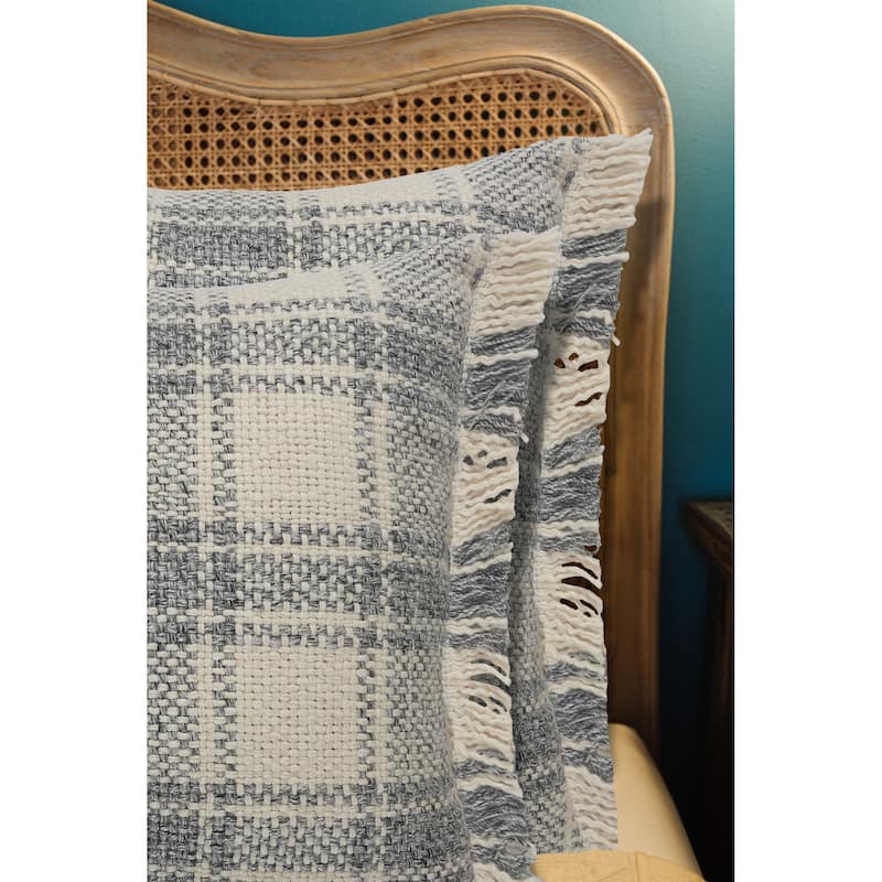 Sevita Ivory/Gray Tartan Cotton Blend Throw Pillow, Set of 2