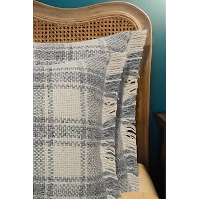 Sevita Ivory/Gray Tartan Cotton Blend Throw Pillow, Set of 2