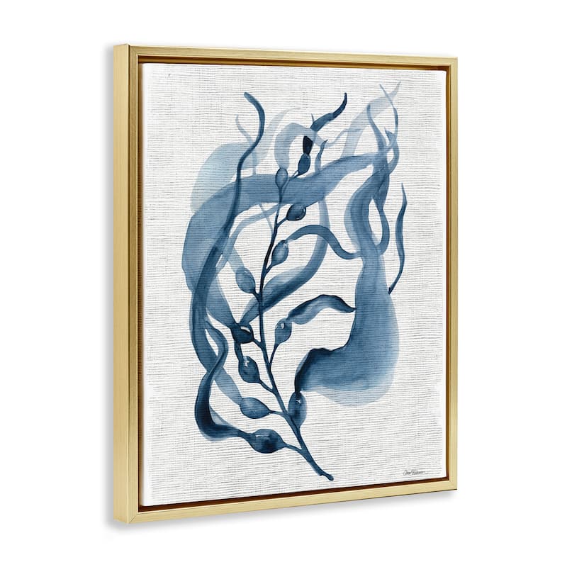 Stupell Fluid Blue Herb Leaf Framed Floater Canvas Wall Art Design By Carol Robinson