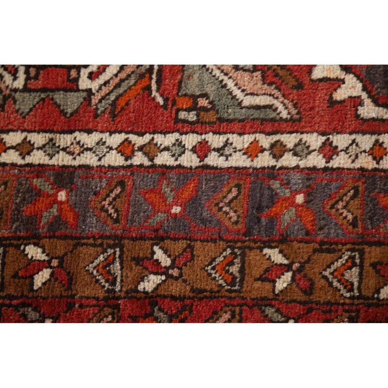 Heriz Persian Vintage Runner Rug Hand-knotted Red Wool Carpet - 3'11"x 11'10"