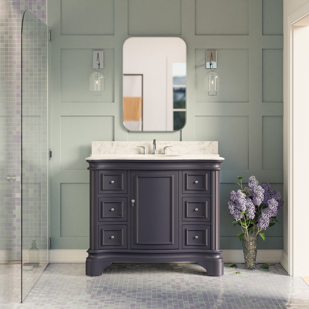 KitchenBathCollection Katherine 42" Bathroom Vanity with Carrara Marble Top