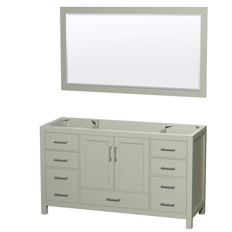 Wyndham Collection Sheffield Single Vanity Cabinet, 58-inch Mirror - Light Green, No Top, Nickel Trim