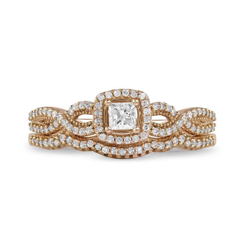 3/8ct TDW Diamond Twisted Halo Bridal Set in 10K Gold for Women