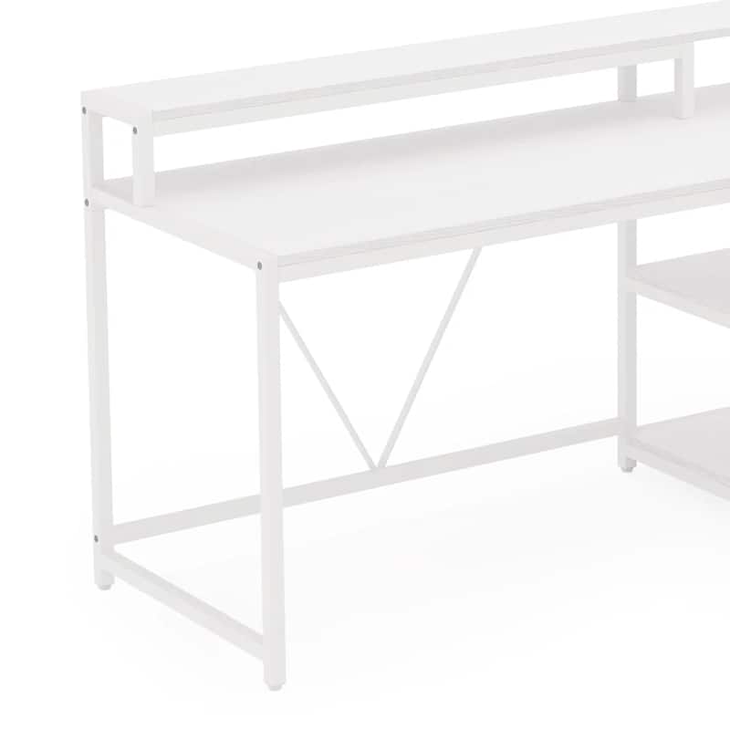 Executive Desk, L Shaped Top, Portable File Cabinet, 55 Inch White
