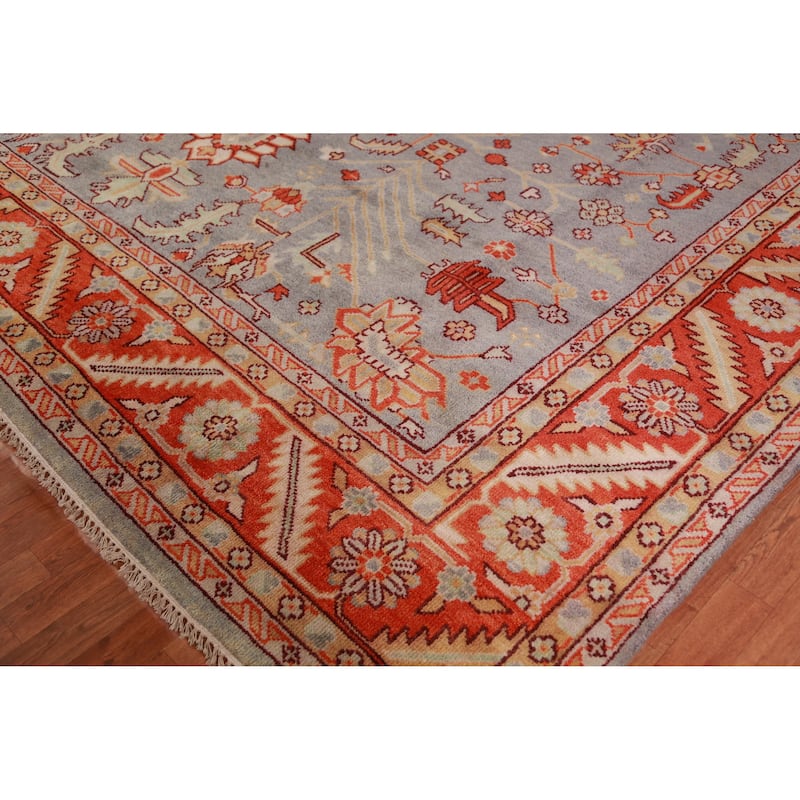 All-Over Gray Oushak Indian Large Rug Hand-Knotted Wool Carpet - 11'11" x 14'7"