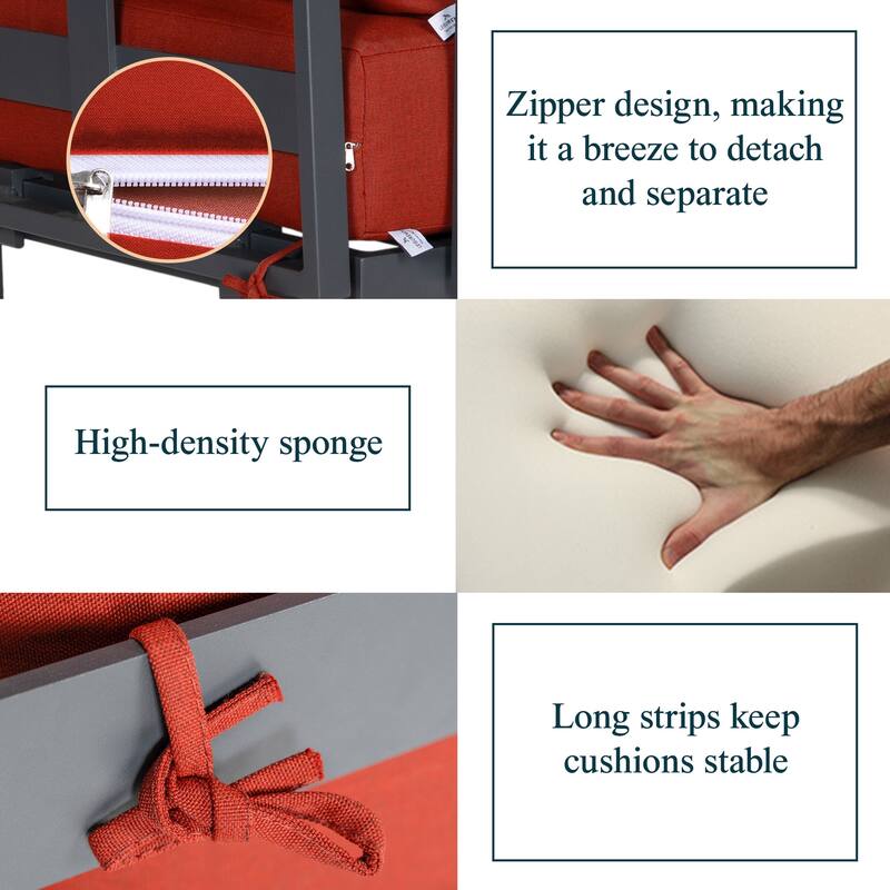 Chelsea 6-Piece Outdoor Patio Sectional Set in Black Aluminum with Removable Cushions for Backyard Garden and Patio Deck