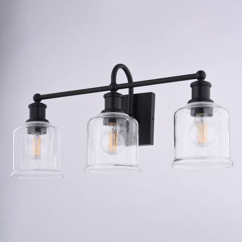 Northbrook Black Traditional Bathroom Vanity Wall Lighting Fixture, Clear Seeded Glass Shade, Dimmable, LED Compatible