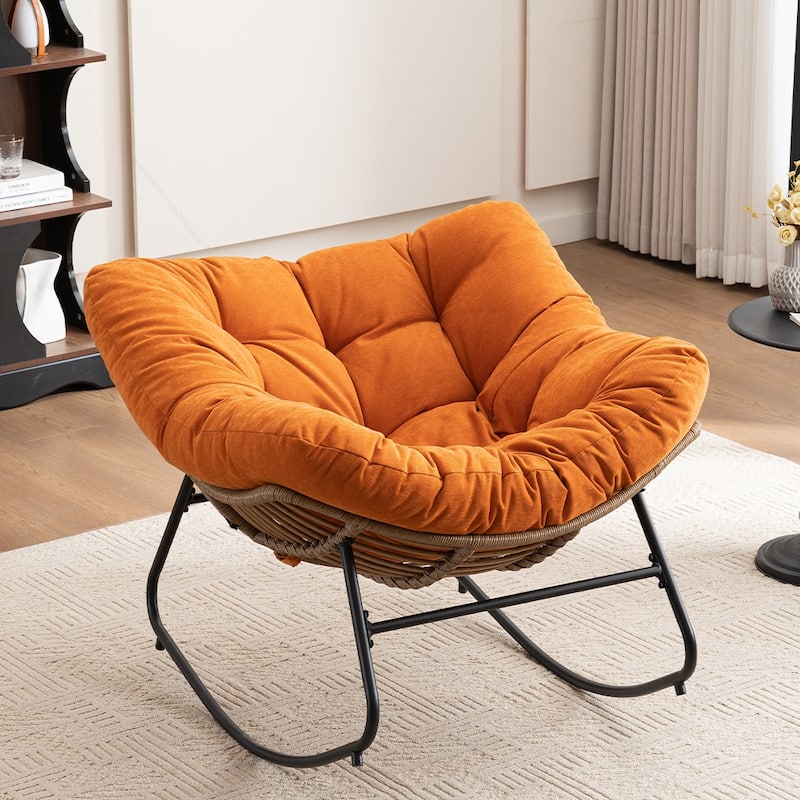 Wicker Rocking Chair Accent Chair with Ergonomic Design, Gentle Rocking Motion Lounge Chair for Living Room