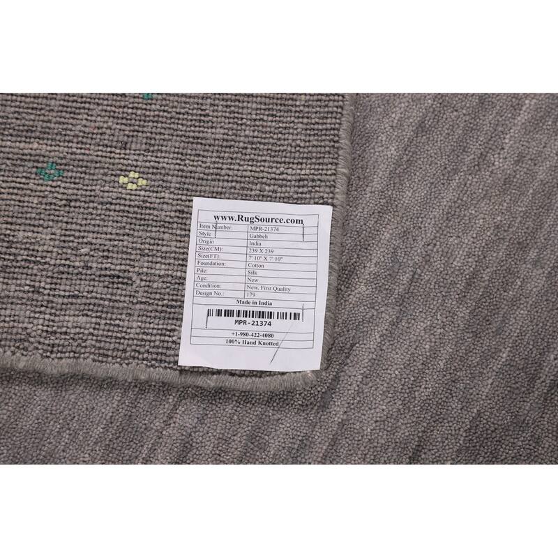 Silver Gray Tribal Gabbeh Indian Square Area Rug Handmade Silk Carpet - 7'10" X 7'10"