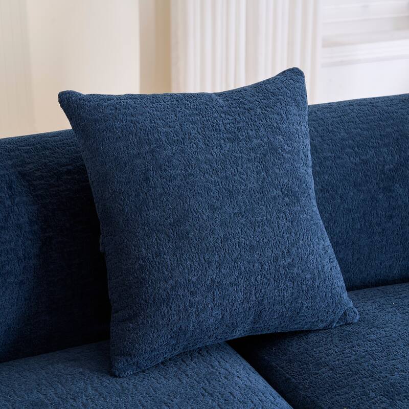 L-Shaped Sectional Sofa with Curved Chaise, Chenille Boneless Cloud Sofa, Modular 4-Seater Sofa with 4 Throw Pillows