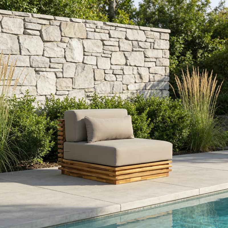 Christopher Knight Home - Outdoor 2-Piece Wood Conversation Set with Cushions and Side Table - Brown,Natural+Grey - withoutTable