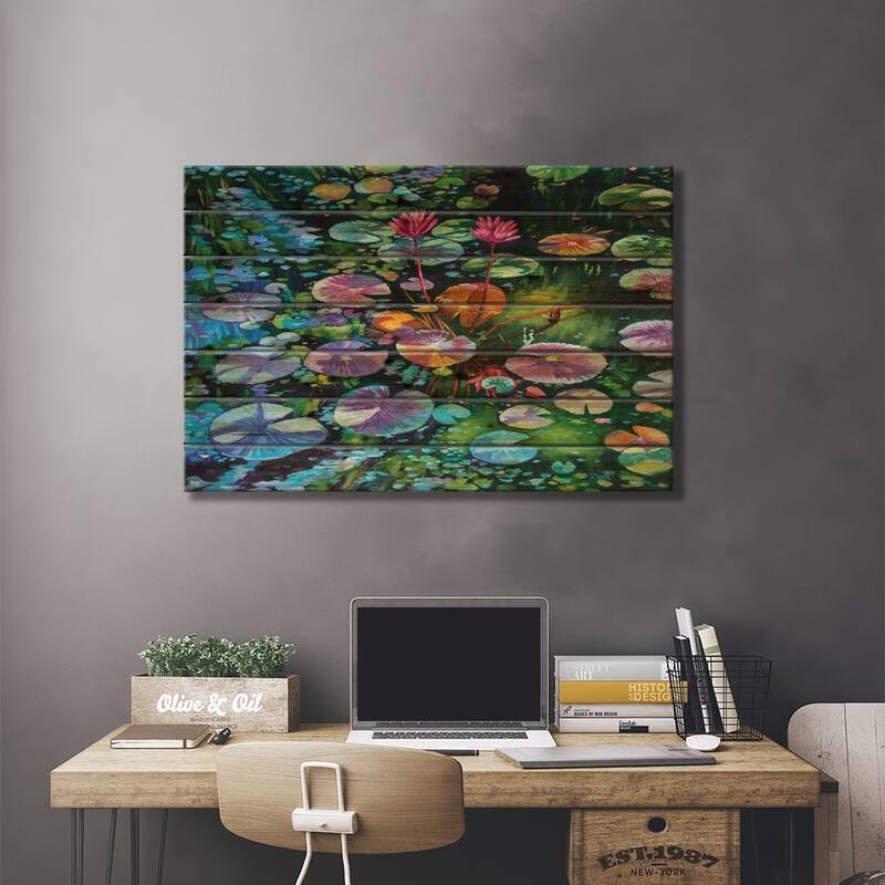 Water Lilies Print On Wood by John Clark - Multi-Color