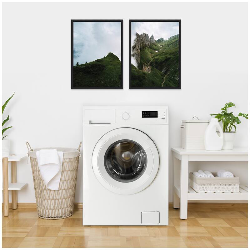 Kate and Laurel Sylvie Mountain Ridge and Green Meadow Framed Canvas Art Set by Michael Schauer