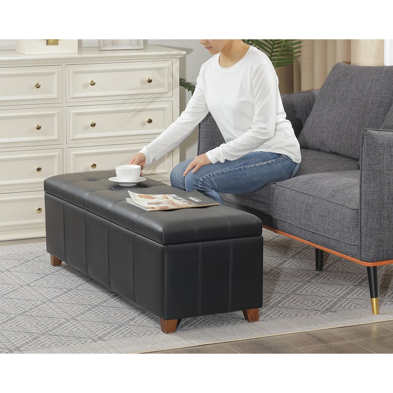Adeco 48" Faux Leather Storage Ottoman Bench with Double-Stitch - 48.4"x14.96"x15.35"