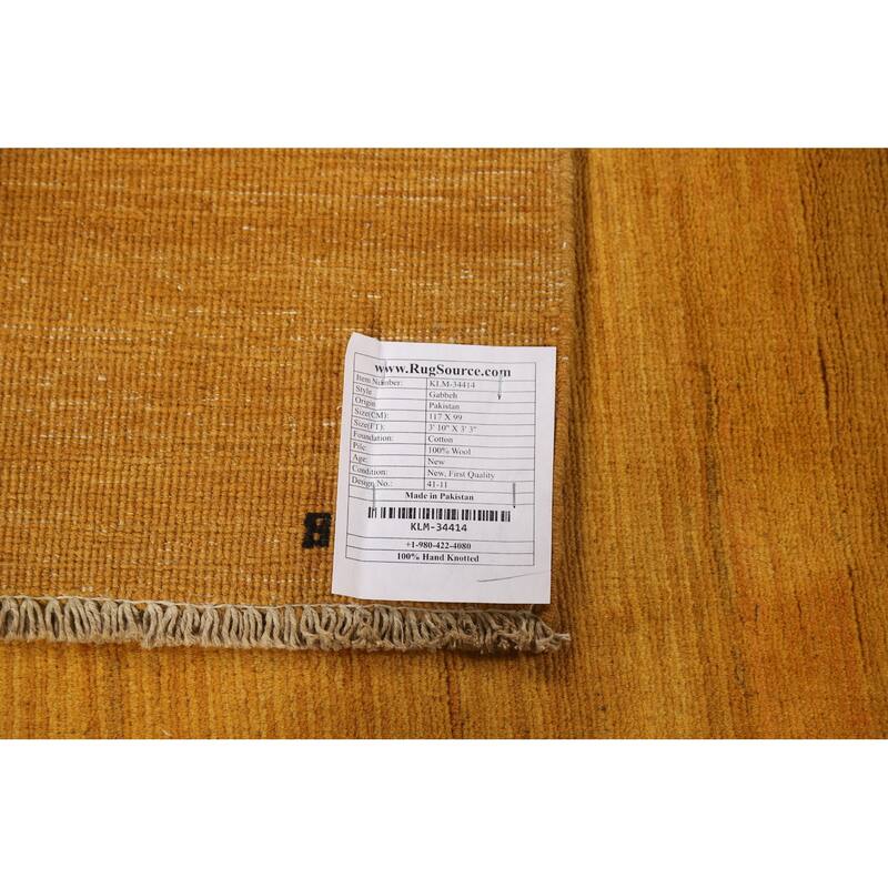 Yellow Gabbeh Oriental Foyer Rug Hand-Knotted Wool Carpet - 3'3"x 3'10"