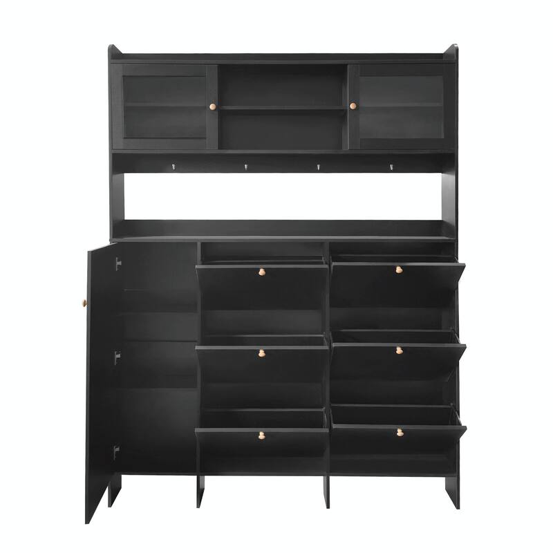Multifunctional Shoe Cabinet with Storage Shelf & 6 Flip Drawers