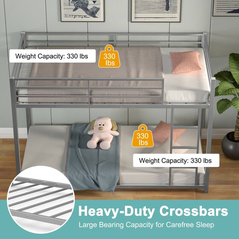 Gymax Twin Bunk Bed Twin Over Frame Platform W/ Guard Rails & Side