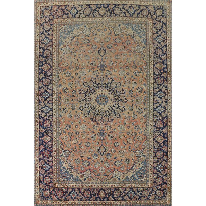 Orange Najafabad Vintage Persian Area Rug Hand-Knotted Wool Carpet - 9'7" x 13'3"