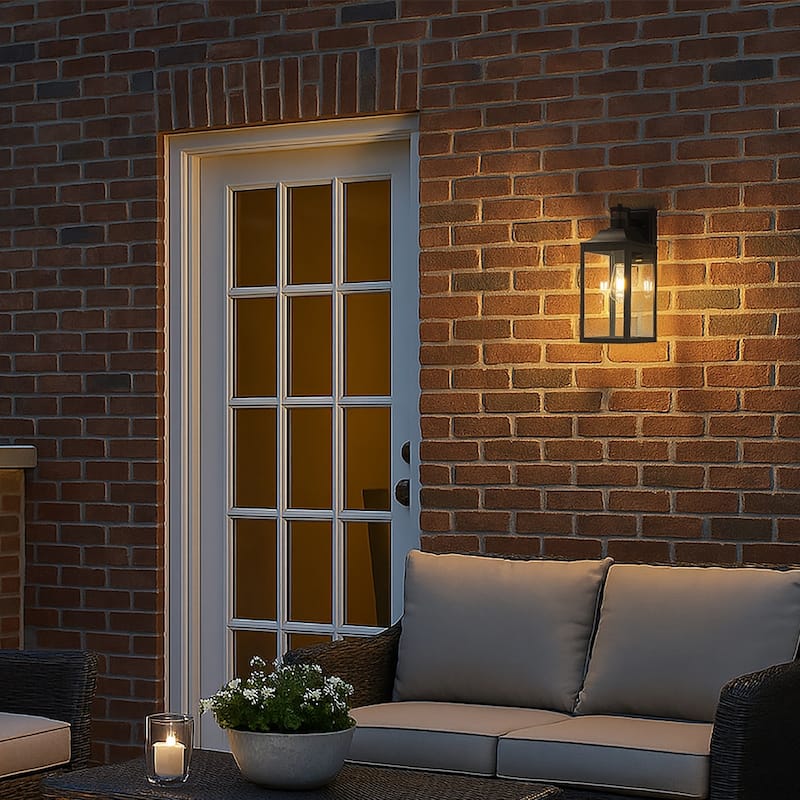 1 Light H16 in. Farmhouse Outdoor Wall Lantern wiht Motion Sensor in Matte Black Modern Exterior Wall Sconce with Clear Glass