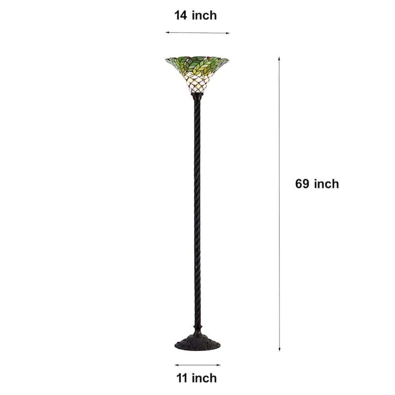 Tiffany-style Green Leaf Torchiere Lamp